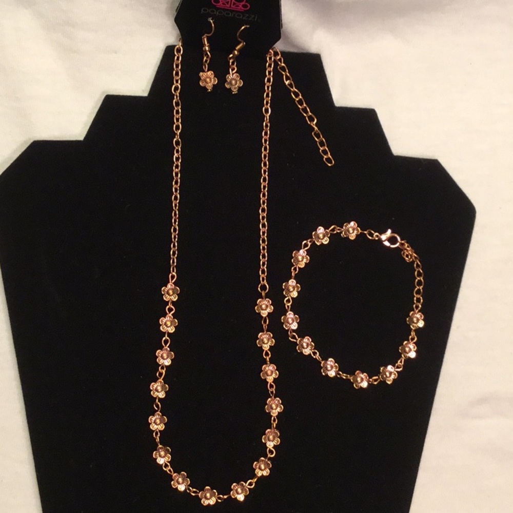 Trio: Copper Daisy Jewelry. Matching Pieces.
